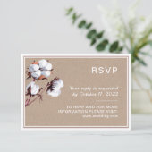 Witte katoenen bloemen. Rusticale botanische bruil RSVP Kaartje (Staand voorkant)