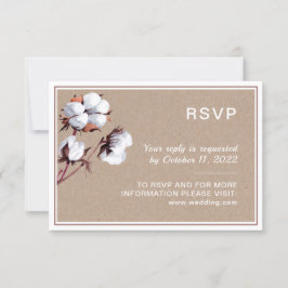Witte katoenen bloemen. Rusticale botanische bruil RSVP Kaartje