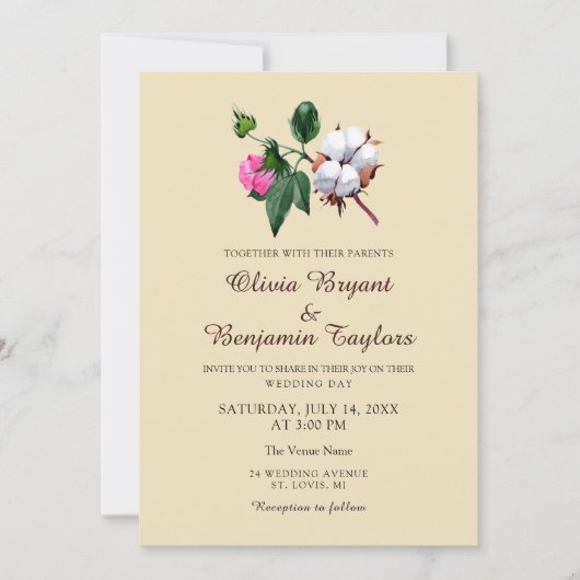 Witte katoenen boll. Rustieke bloemen zomer bruilo Kaart (Voorkant)