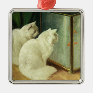 Witte katten die Goldfish bekijken Metalen Ornament