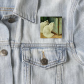 Witte katten die Goldfish bekijken Vierkante Button 5,1 Cm (In situ)