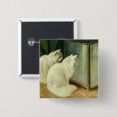 Witte katten die Goldfish bekijken Vierkante Button 5,1 Cm (Voorkant /achterkant)