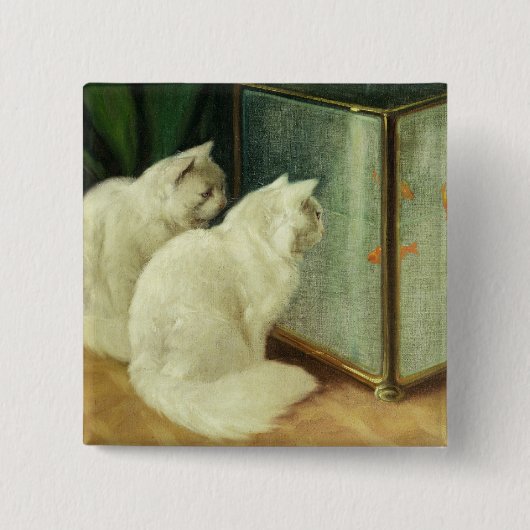 Witte katten die Goldfish bekijken Vierkante Button 5,1 Cm (Voorkant)