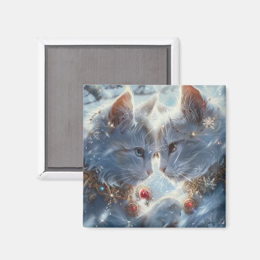 Witte Katten Digitale Kunst Magneet (Voorkant / Achterkant)