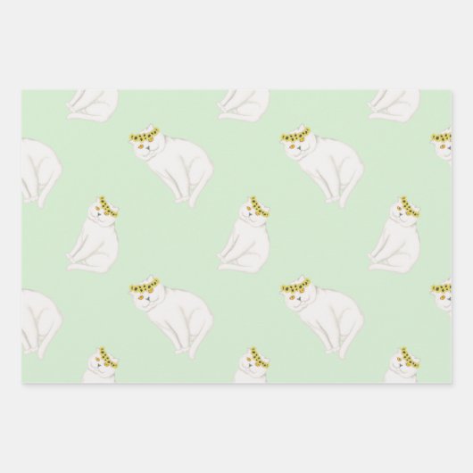 Witte katten en rode zonnebloemen inpakpapier vel (Voorkant 3)