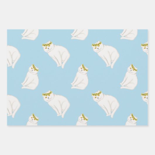 Witte katten en rode zonnebloemen inpakpapier vel (Voorkant 2)