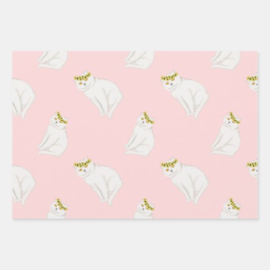 Witte katten en rode zonnebloemen inpakpapier vel (Voorkant)