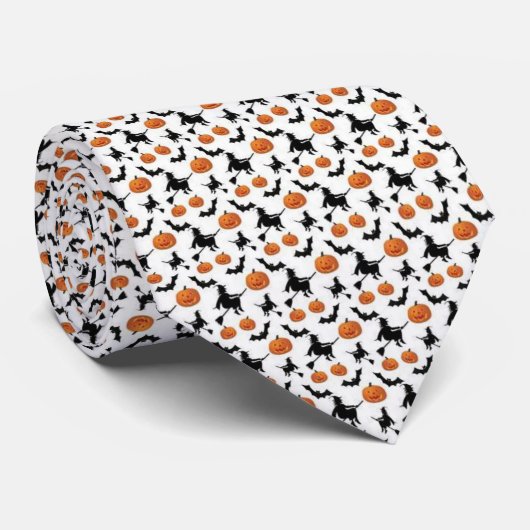 Witte katten en Skelton Print Halloween Stropdas (Opgerold)