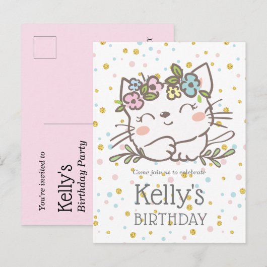 witte katten, kitten, dieren uitnodiging briefkaart (Voorkant / Achterkant)