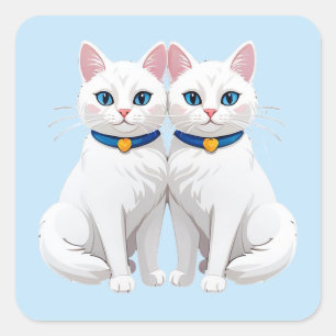 Witte Katten Met Blauwe Ogen 💙 Moppige Tweelinghu Vierkante Sticker