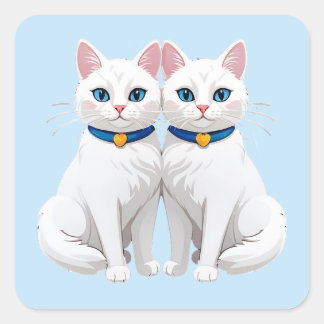 Witte Katten Met Blauwe Ogen 💙 Moppige Tweelinghu Vierkante Sticker