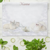 Witte katten met jouw naam theedoek (Gevouwen)
