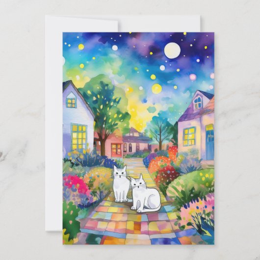 Witte katten op bezoek kaart (Voorkant)