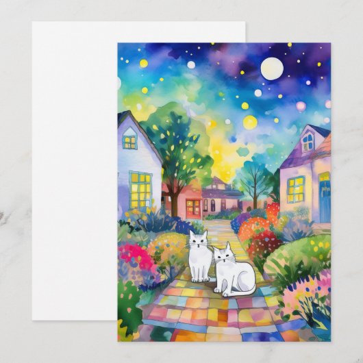 Witte katten op bezoek kaart (Voorkant / Achterkant)