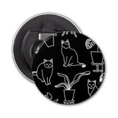 Witte katten op zwart button flesopener (Voorkant)