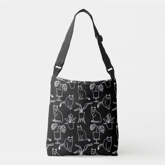 Witte katten op zwart crossbody tas (Voorkant)
