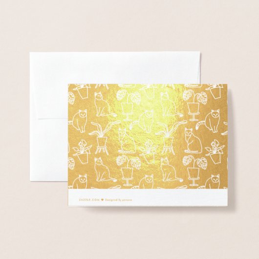 Witte katten op zwart folie kaarten (Met envelop)