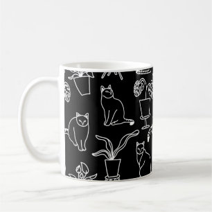 Witte katten op zwart koffiemok