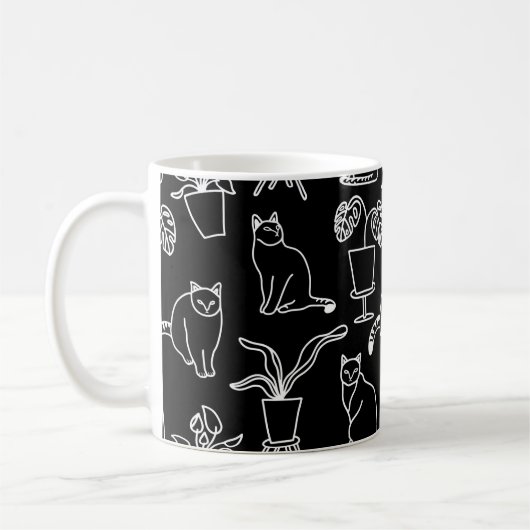 Witte katten op zwart koffiemok (Links)
