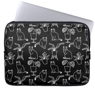 Witte katten op zwart laptop sleeve