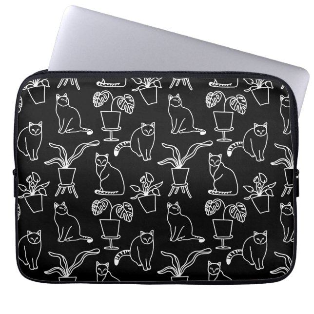 Witte katten op zwart laptop sleeve (Voorkant)