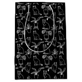 Witte katten op zwart medium cadeauzakje (Voorkant)