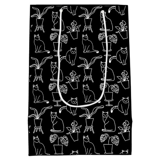 Witte katten op zwart medium cadeauzakje (Achterkant)