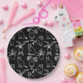 Witte katten op zwart papieren bordje (Feest)