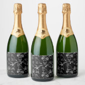 Witte katten op zwart sparkling wijnetiket (Flessen)