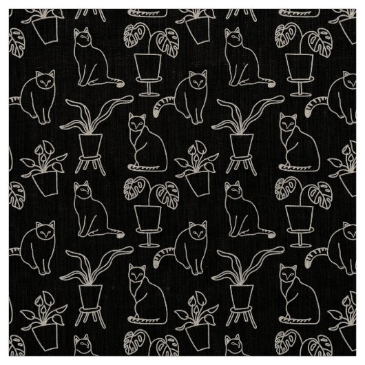 Witte katten op zwart stof (Swatch)