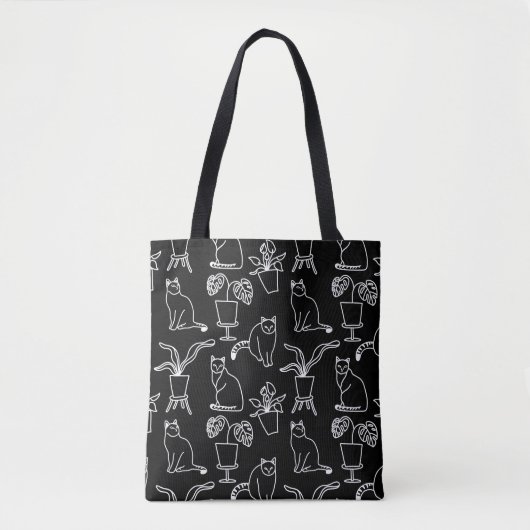 Witte katten op zwart tote bag (Voorkant)