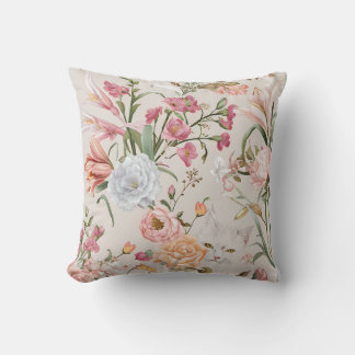 Witte katten Roze rozen Bloemmotief Kussen