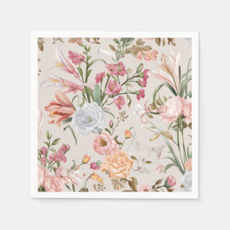 Witte katten Roze rozen Bloemmotief Servet