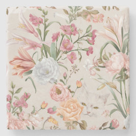 Witte katten Roze rozen Bloemmotief Stenen Onderzetter