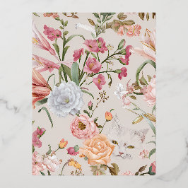 Witte katten Roze rozen Bloemrijke kerstkaart Folie Feestdagen Briefkaart