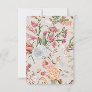 Witte katten Roze rozen Bloemrijke platte bedankka Bedankkaart