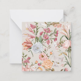 Witte katten Roze rozen Bloemrijke platte bedankka Notitiekaartje