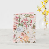 Witte Katten Roze Rozen Bloemstuk Platte Bedankkaa Kaart (Gele Bloem)