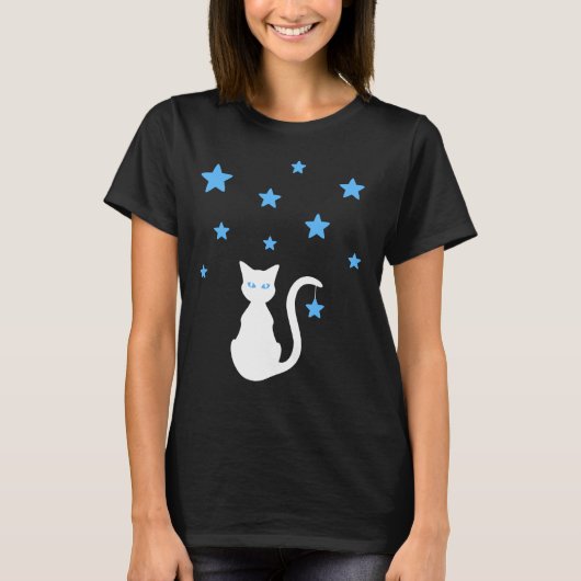 Witte Katten Sterren T-Shirt (Voorkant)