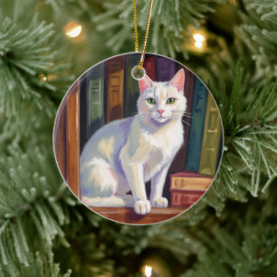 Witte Katten Tekening Keramisch Ornament