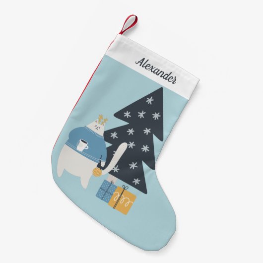 Witte kattenblauwe zweten kerstboom kleine kerstsok (Voorkant (Hangend))