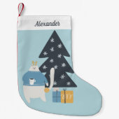 Witte kattenblauwe zweten kerstboom kleine kerstsok (Voorkant)