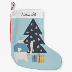 Witte kattenblauwe zweten kerstboom kleine kerstsok