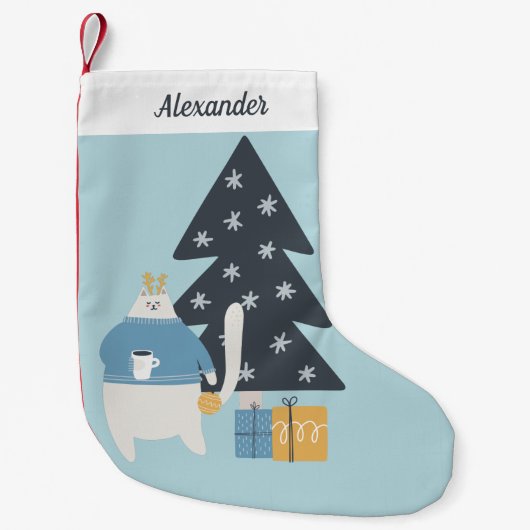 Witte kattenblauwe zweten kerstboom kleine kerstsok (Voorkant)