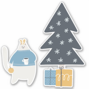 Witte kattenblauwe zweten kerstboom sticker