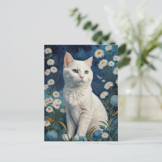  Witte Kattenbloemen Blauw Portret Van Gogh Briefkaart (Staand voorkant)