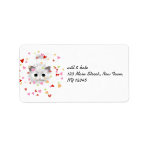 Witte kattenkat Confetti Adresetiketten Etiket