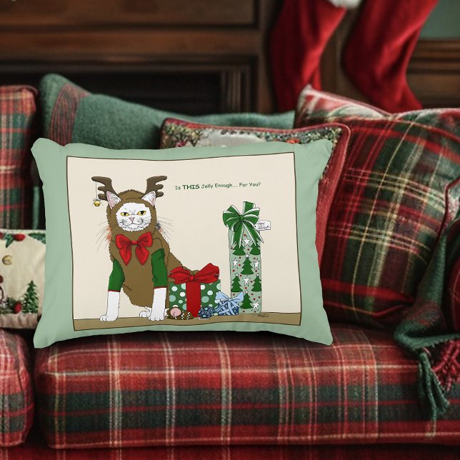 Witte Kattenkerst Jollig Grappig Accent Kussen (Creator heeft geüpload)