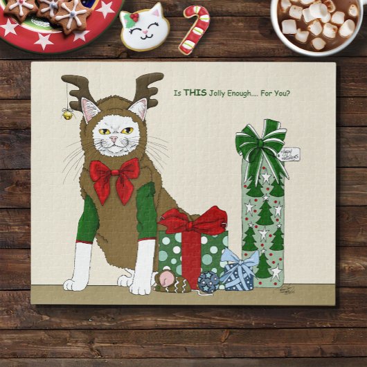 Witte Kattenkerst Jollig Grappig Legpuzzel