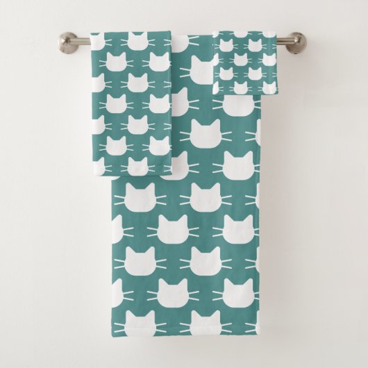 Witte kattenkop Silhouette Design Bath-handdoekset Bad Handdoek (Insitu)